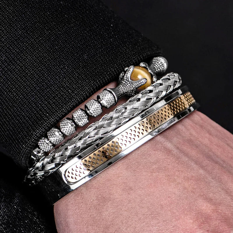 Pulseira de Corda e Aço Inoxidável Tigereye