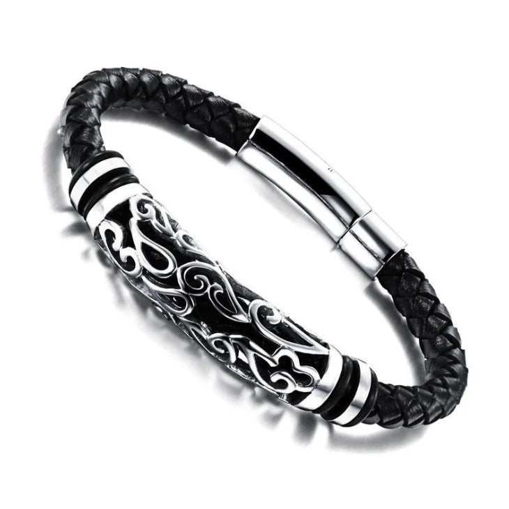 Pulseira de Couro com Fivela de Metal Estilo Motociclista Rock Party