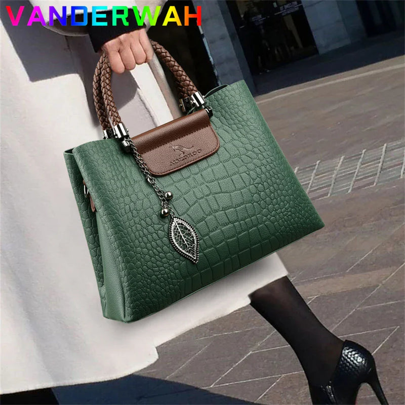 Bolsa Feminina de Couro 3 Camadas Jacaré de Luxo Crossbody