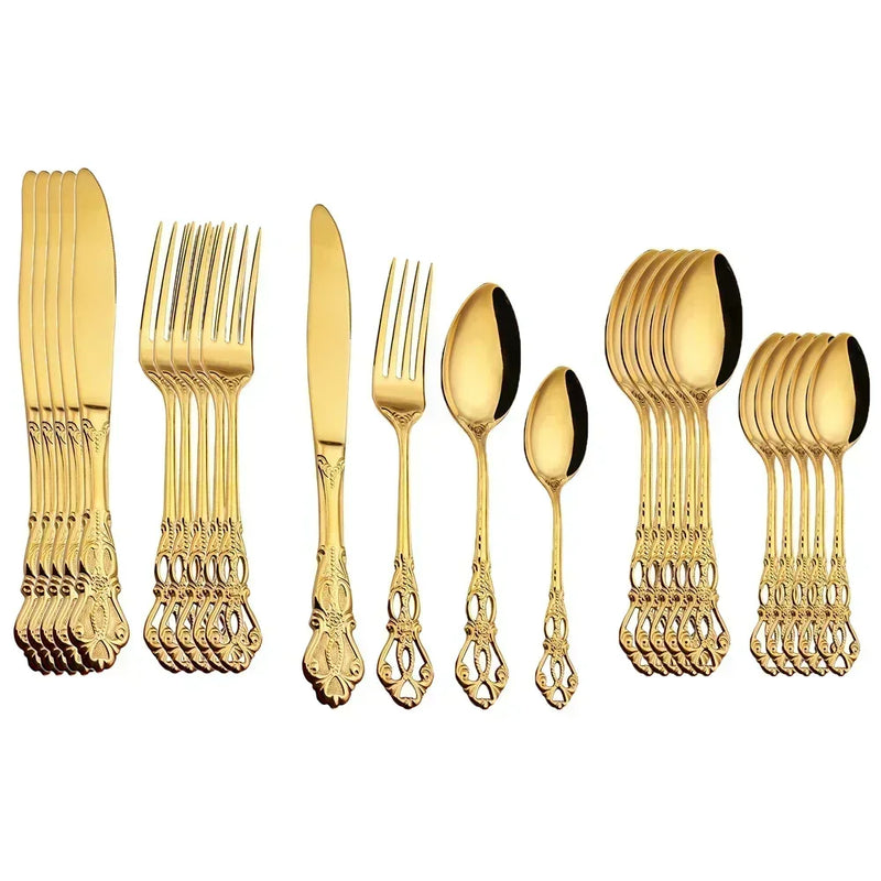 Conjunto de Talheres de Aço Inoxidável Dourado Royal European