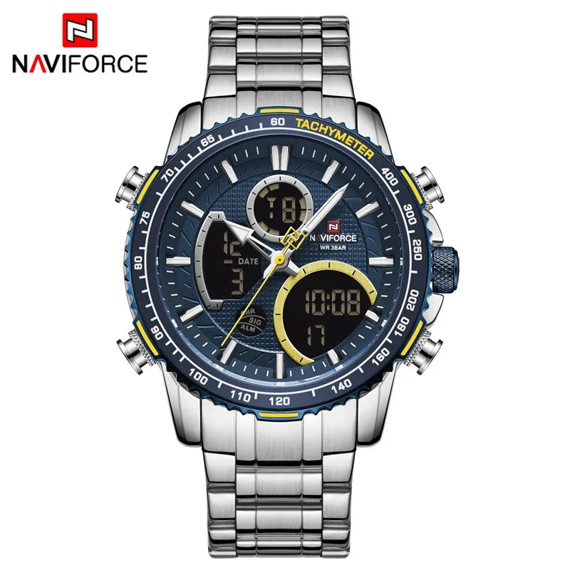 Relógio Masculino Quartzo Militar NAVIFORCE de Luxo Pulseira de Aço À Prova D' Água