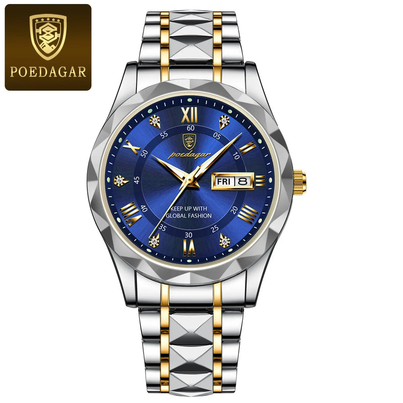 Relógio Masculino POEDAGAR à Prova D' Água Pulseira de Aço Inoxidável