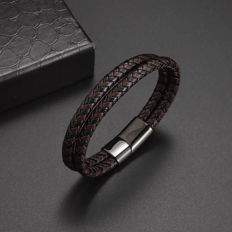Pulseira de Couro com Fivela de Metal Estilo Motociclista Rock Party