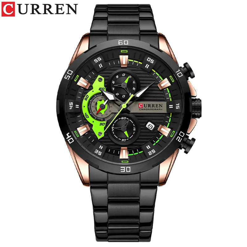 Relógio Masculino Pulseira de Aço Inoxidável CURREN Mostrador Luminoso
