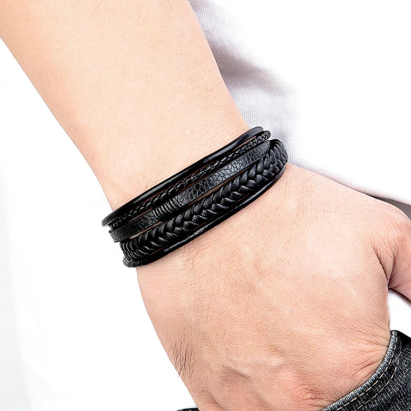 Pulseira de Couro Luxo Fivela Magnética de Aço Inoxidável