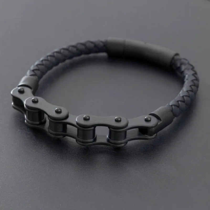 Pulseira de Couro com Fivela de Metal Estilo Motociclista Rock Party