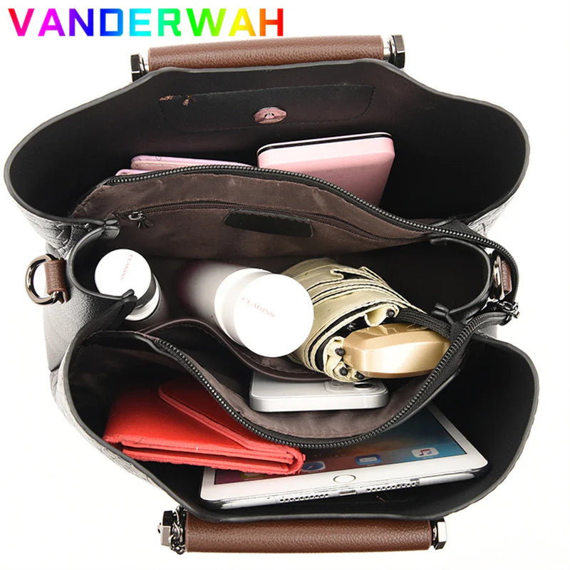 Bolsa Feminina de Couro 3 Camadas Jacaré de Luxo Crossbody