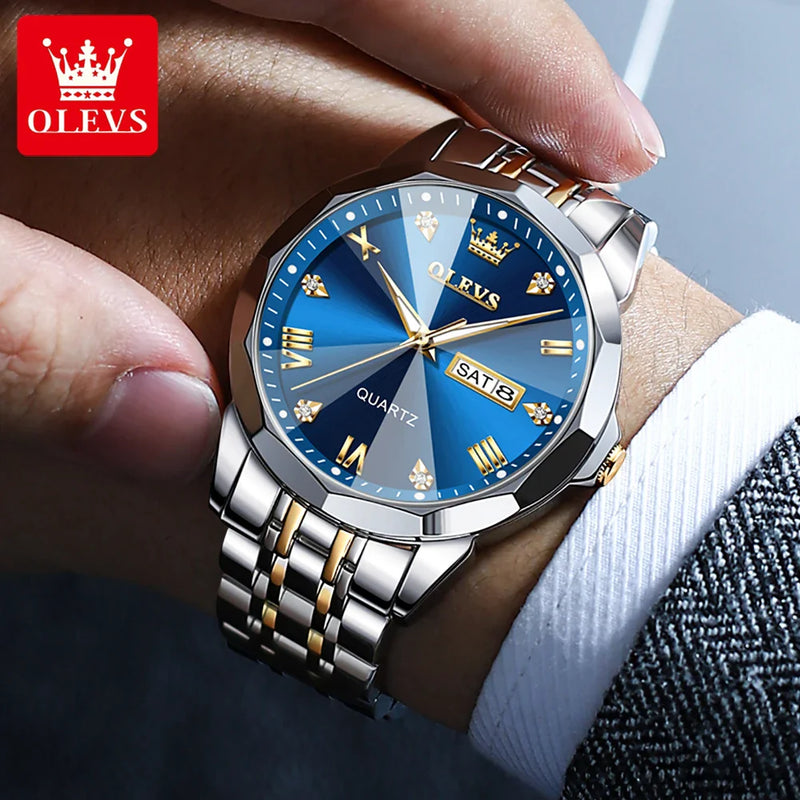 Relógio Masculino de Quartzo Luxo OLEVS Design de Losango à Prova D'Água