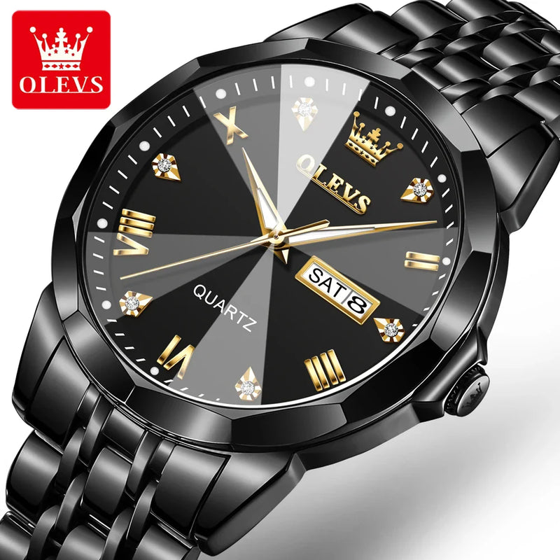 Relógio Masculino de Quartzo Luxo OLEVS Design de Losango à Prova D'Água