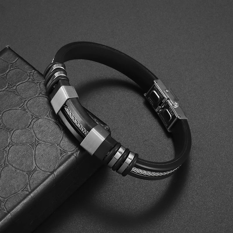 Pulseira de Couro com Fivela de Metal Estilo Motociclista Rock Party