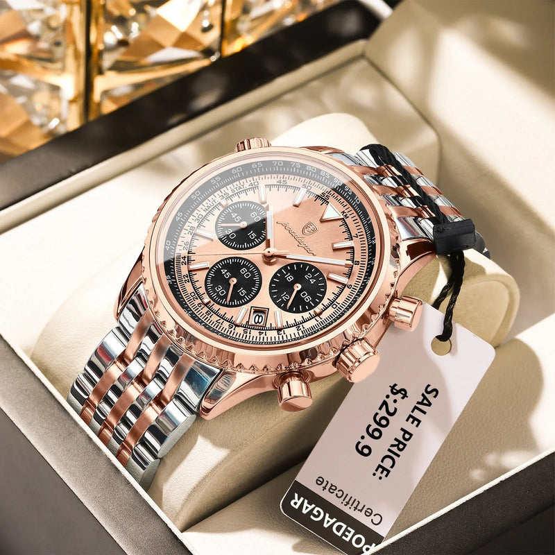 Relógio Masculino de Luxo POEDAGAR Pulseira de Aço Inoxidável à Prova D'Água