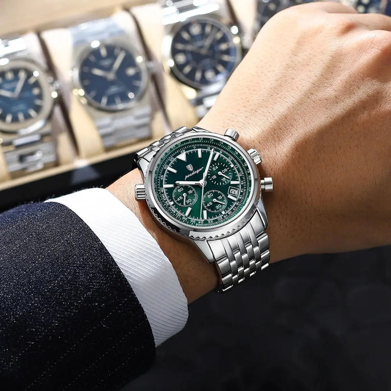Relógio Masculino de Luxo POEDAGAR Pulseira de Aço Inoxidável à Prova D'Água