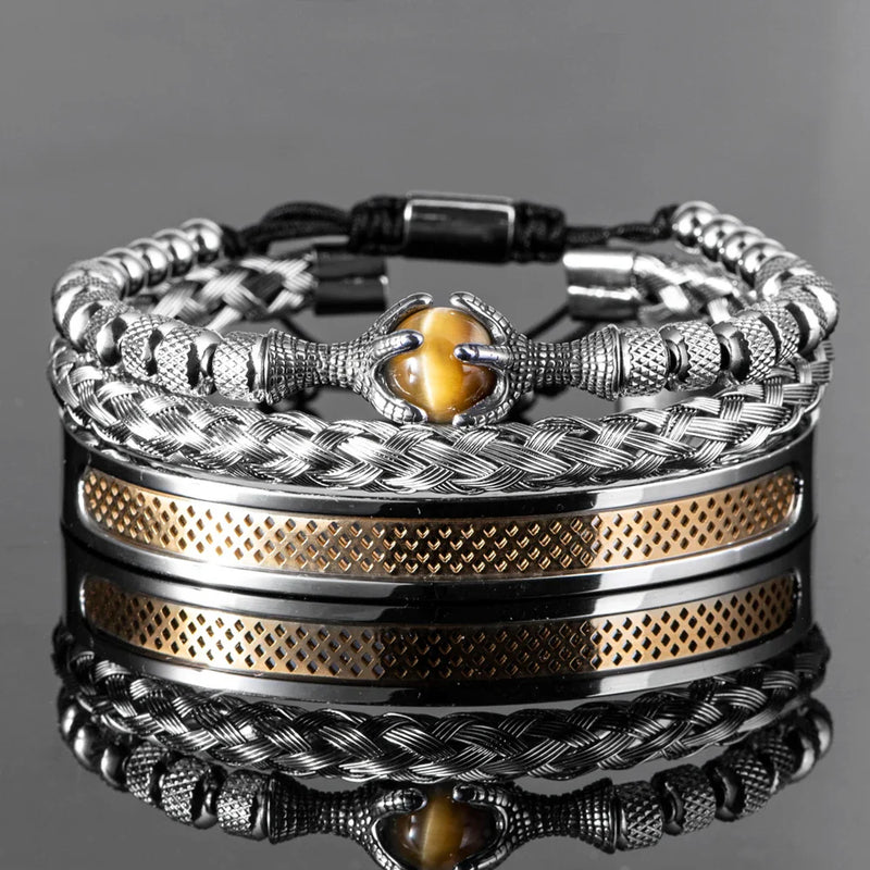 Pulseira de Corda e Aço Inoxidável Tigereye