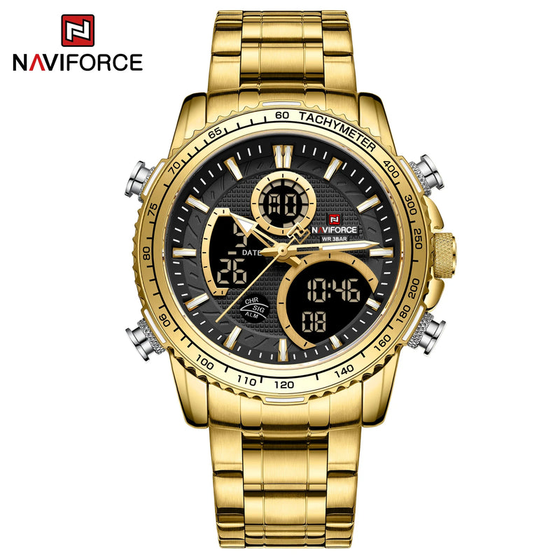 Relógio Masculino Quartzo Militar NAVIFORCE de Luxo Pulseira de Aço À Prova D' Água