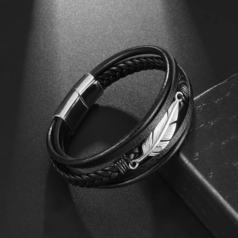 Pulseira de Couro com Fivela de Metal Estilo Motociclista Rock Party
