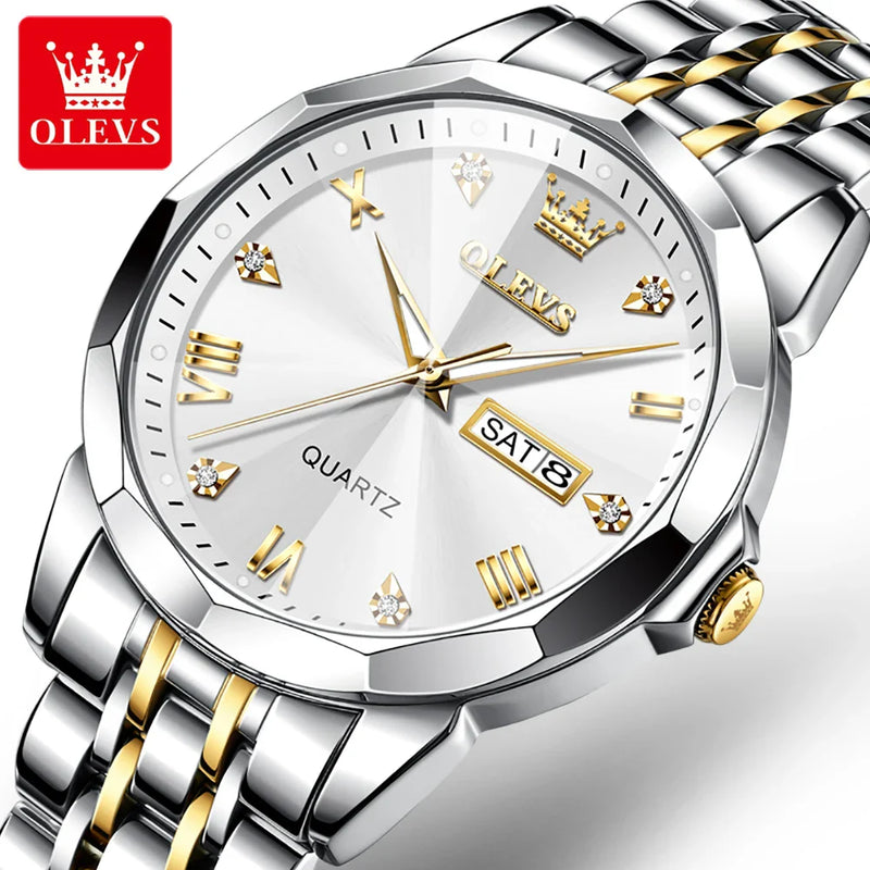 Relógio Masculino de Quartzo Luxo OLEVS Design de Losango à Prova D'Água