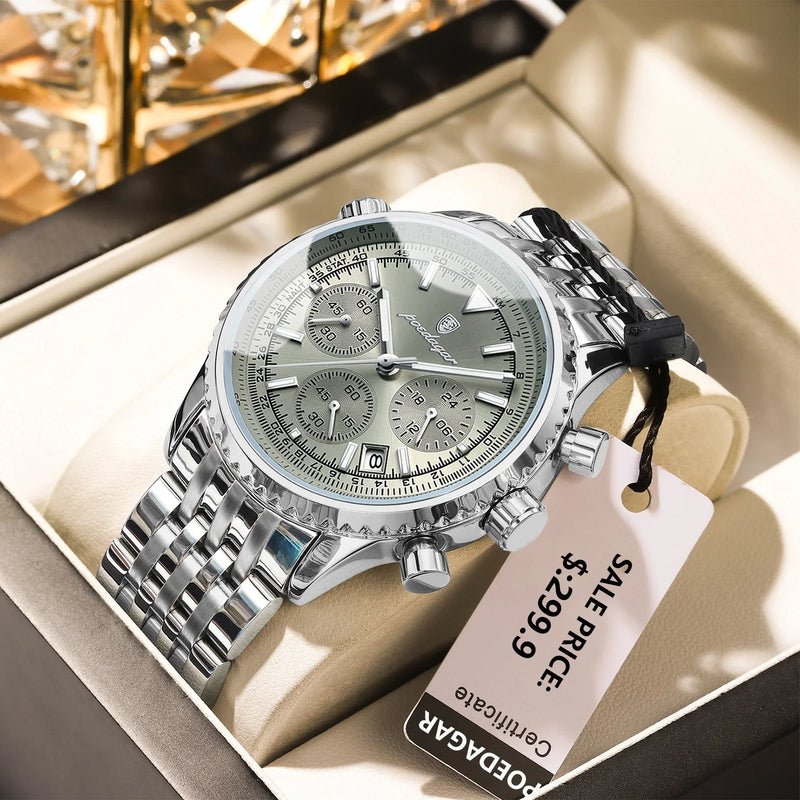 Relógio Masculino de Luxo POEDAGAR Pulseira de Aço Inoxidável à Prova D'Água