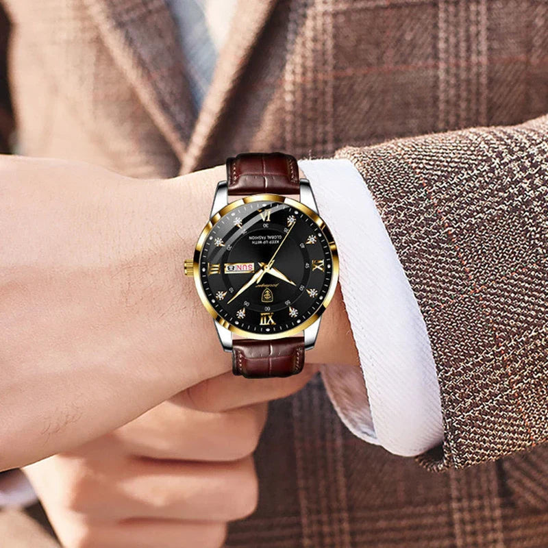 Relógio Masculino de Luxo, resistente à água com Pulseira de Couro