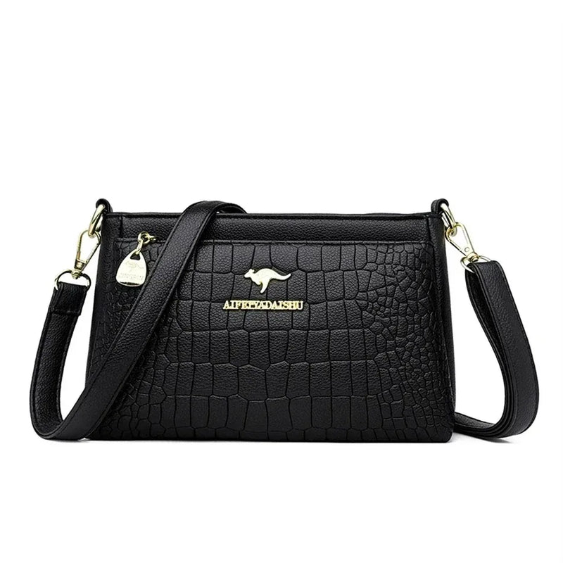 Bolsas Feminina Luxo de Couro Macio 3 Camadas Ombro Crossbody