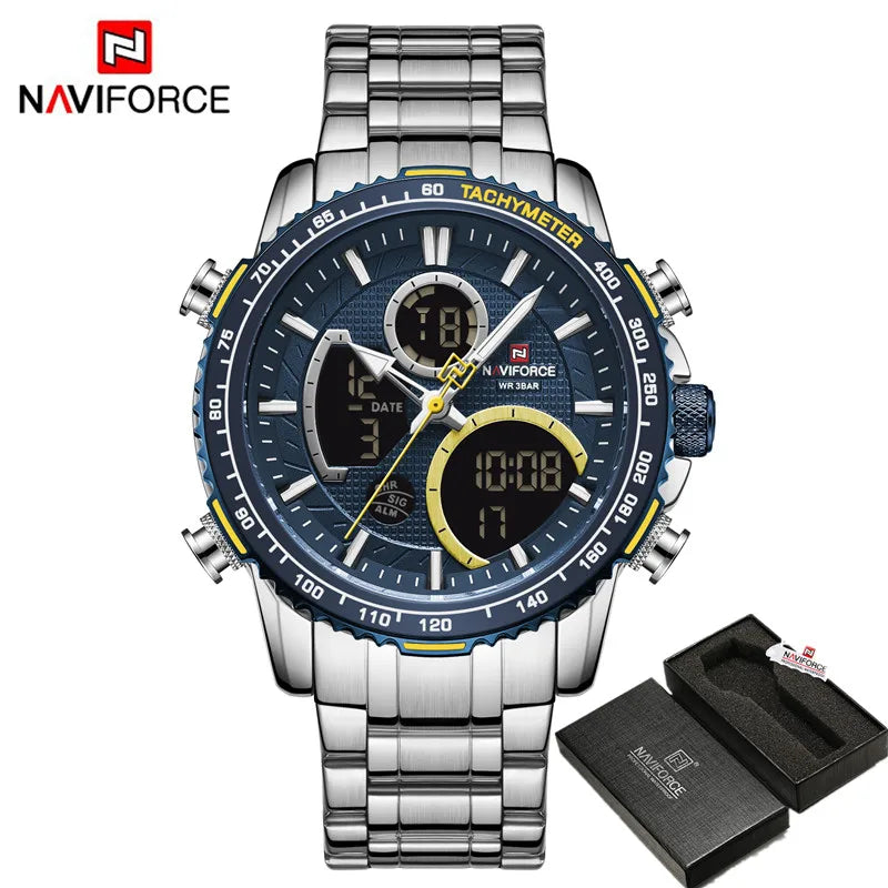 Relógio Masculino Quartzo Militar NAVIFORCE de Luxo Pulseira de Aço À Prova D' Água