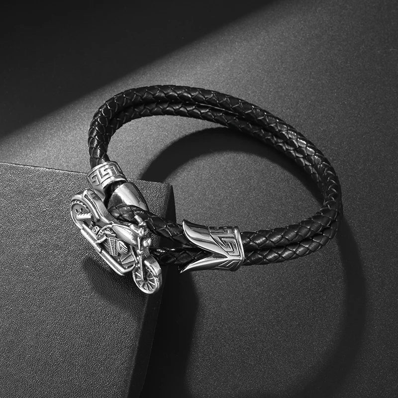Pulseira de Couro com Fivela de Metal Estilo Motociclista Rock Party