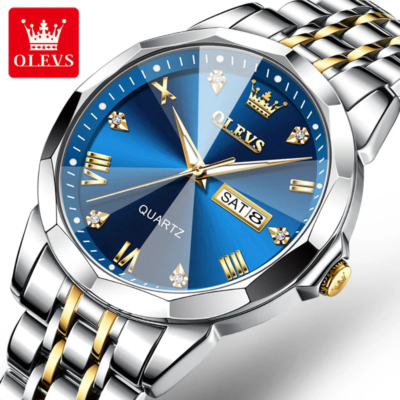 Relógio Masculino de Quartzo Luxo OLEVS Design de Losango à Prova D'Água