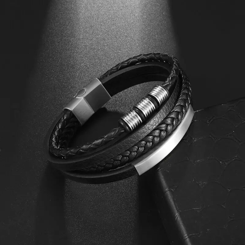 Pulseira de Couro com Fivela de Metal Estilo Motociclista Rock Party