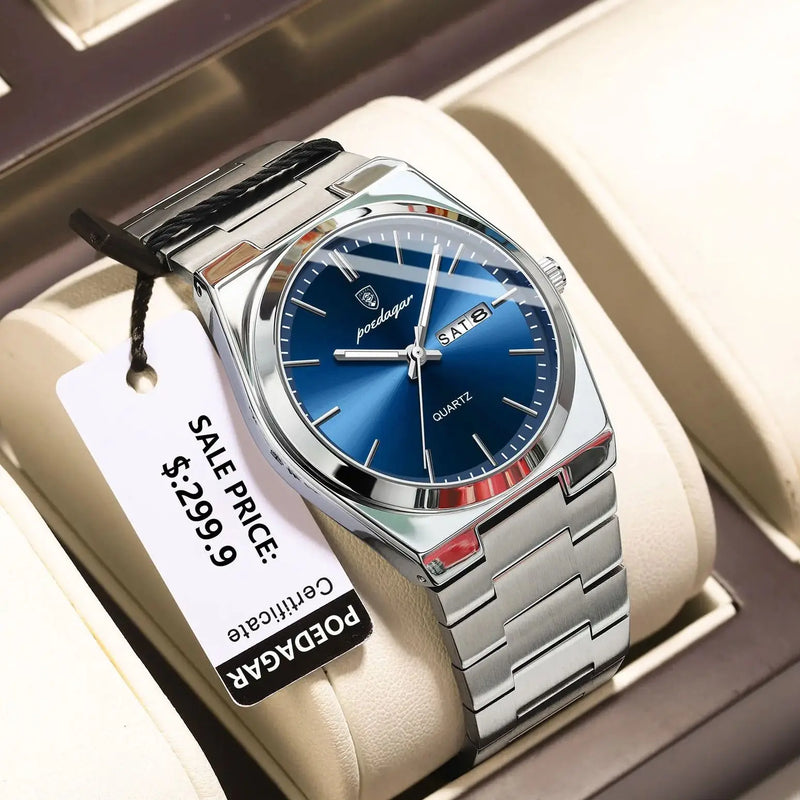 Relógio Masculino de Luxo POEDAGAR de Quartzo com Pulseira de Aço Inoxidável à Prova D'Água