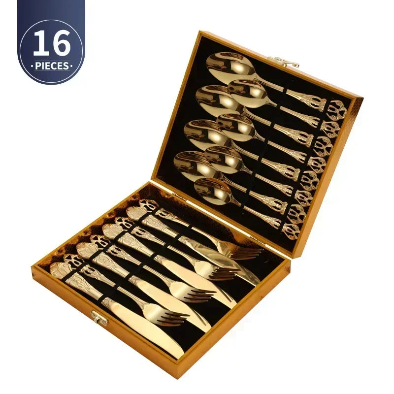 Conjunto de Talheres de Aço Inoxidável Dourado Royal European