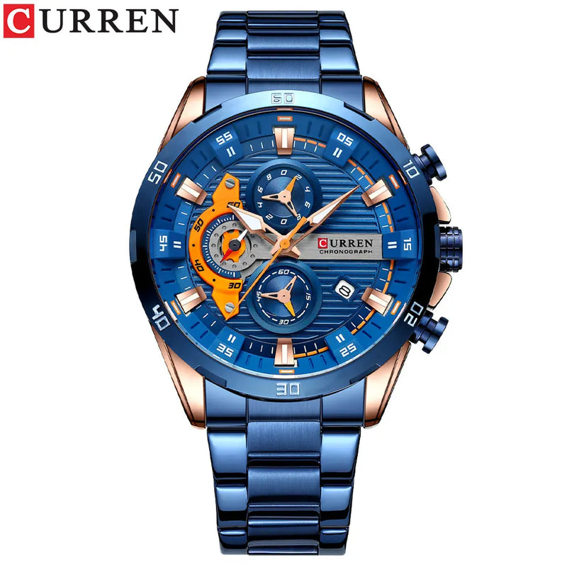 Relógio Masculino Pulseira de Aço Inoxidável CURREN Mostrador Luminoso