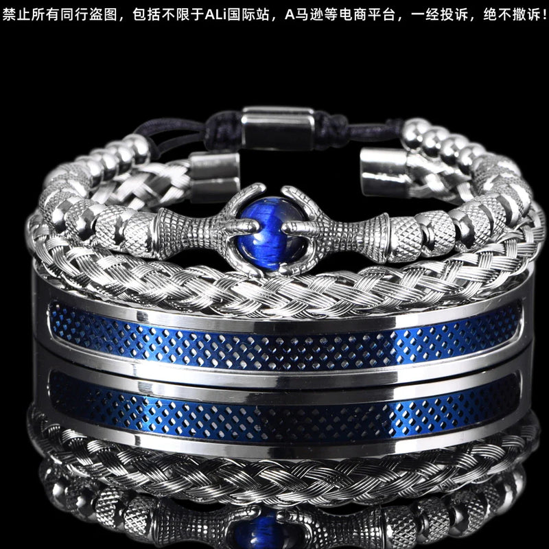 Pulseira de Corda e Aço Inoxidável Tigereye