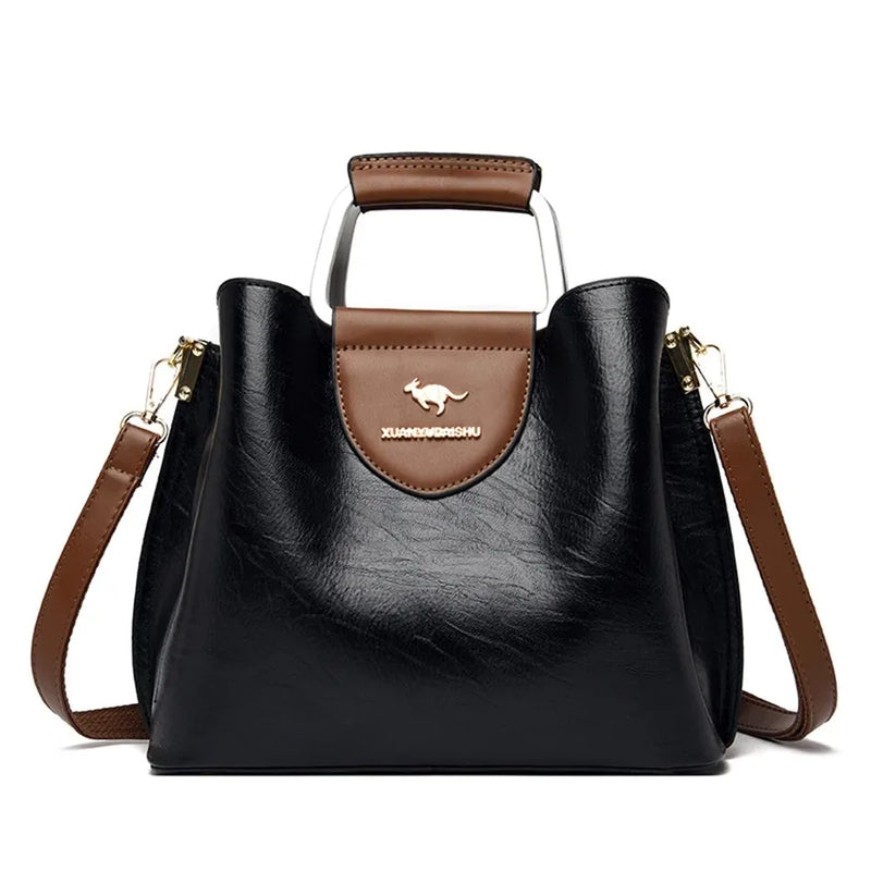 Bolsas Feminina Luxo de Couro Macio 3 Camadas Ombro Crossbody
