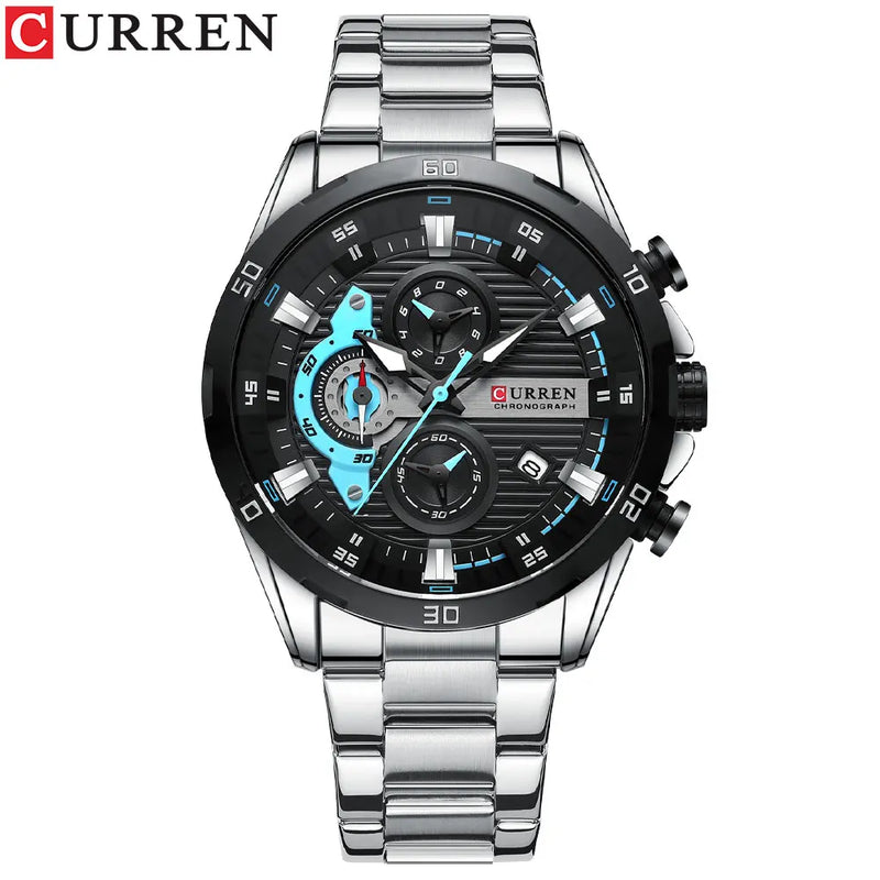 Relógio Masculino Pulseira de Aço Inoxidável CURREN Mostrador Luminoso