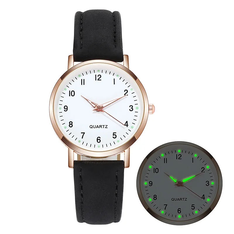 Relógio Feminino de Quartzo de Luxo Luz de Fundo com Pulseira de Couro