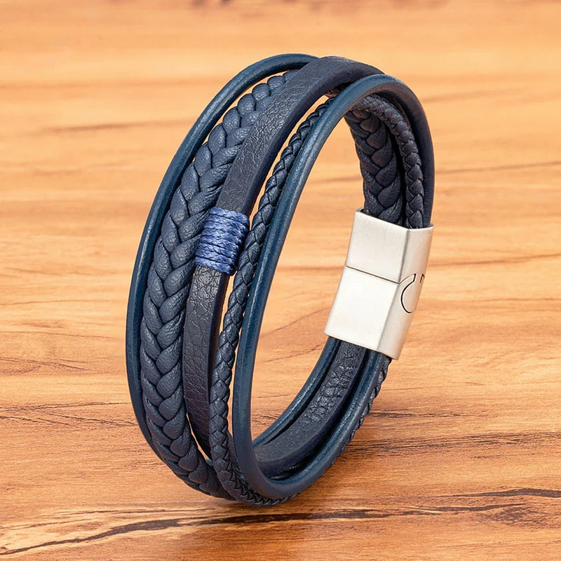 Pulseira de Couro Luxo Fivela Magnética de Aço Inoxidável
