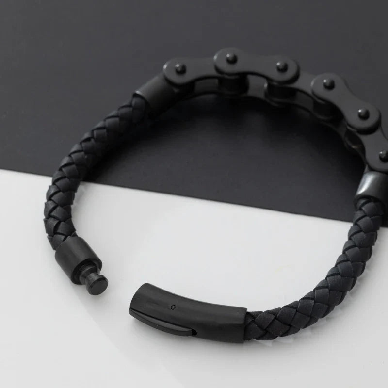 Pulseira de Couro com Fivela de Metal Estilo Motociclista Rock Party