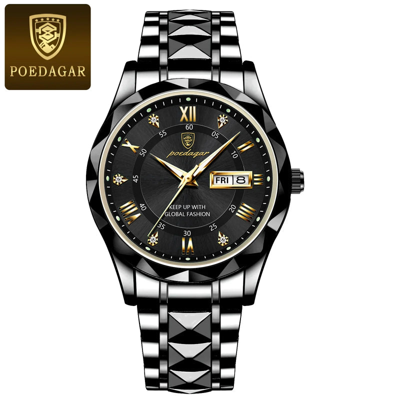 Relógio Masculino POEDAGAR à Prova D' Água Pulseira de Aço Inoxidável
