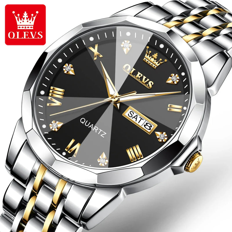Relógio Masculino de Quartzo Luxo OLEVS Design de Losango à Prova D'Água