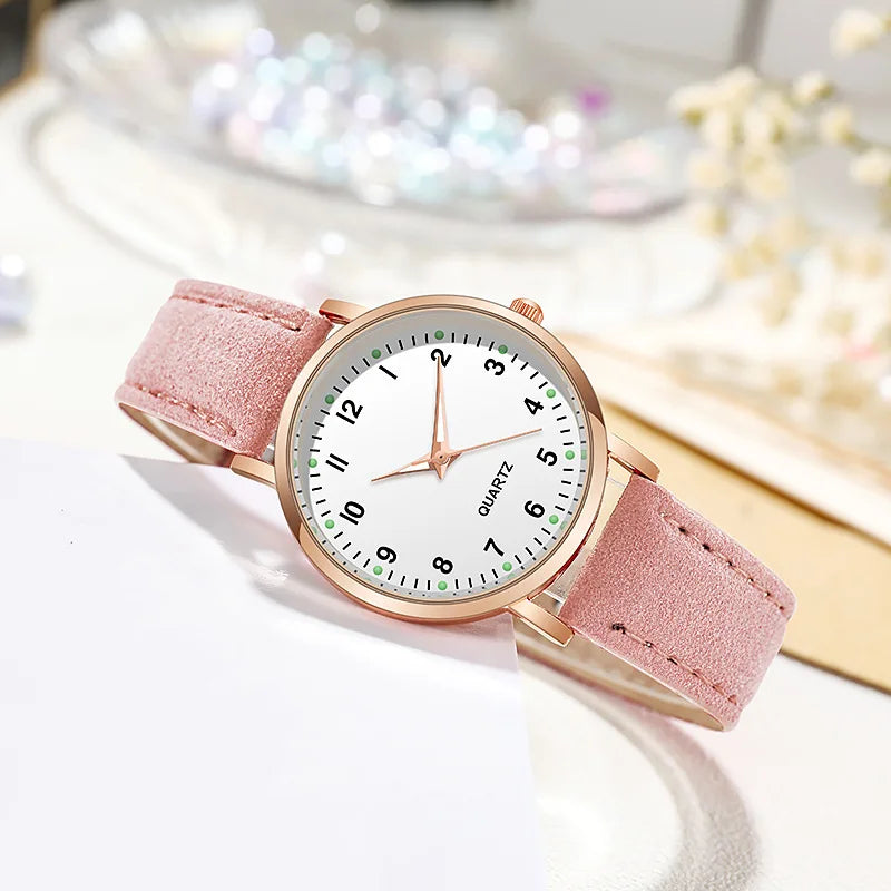 Relógio Feminino de Quartzo de Luxo Luz de Fundo com Pulseira de Couro