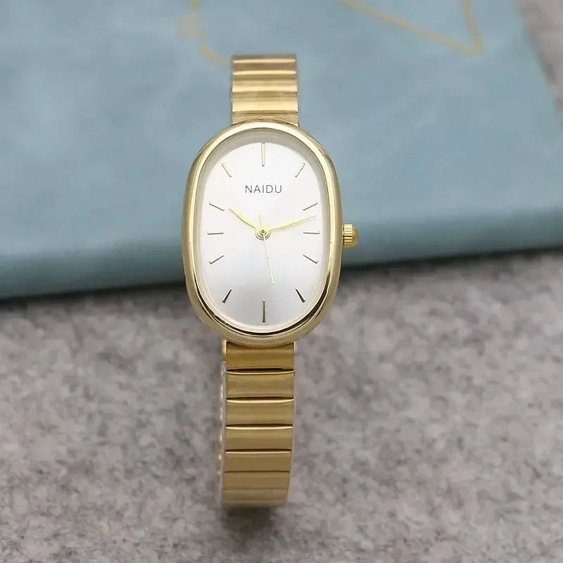 Relógio Feminino de Quartzo Menina Estudante Pulseira de Aço Inoxidável