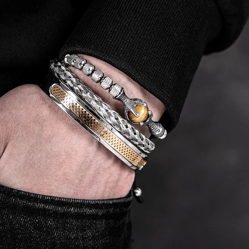 Pulseira de Corda e Aço Inoxidável Tigereye