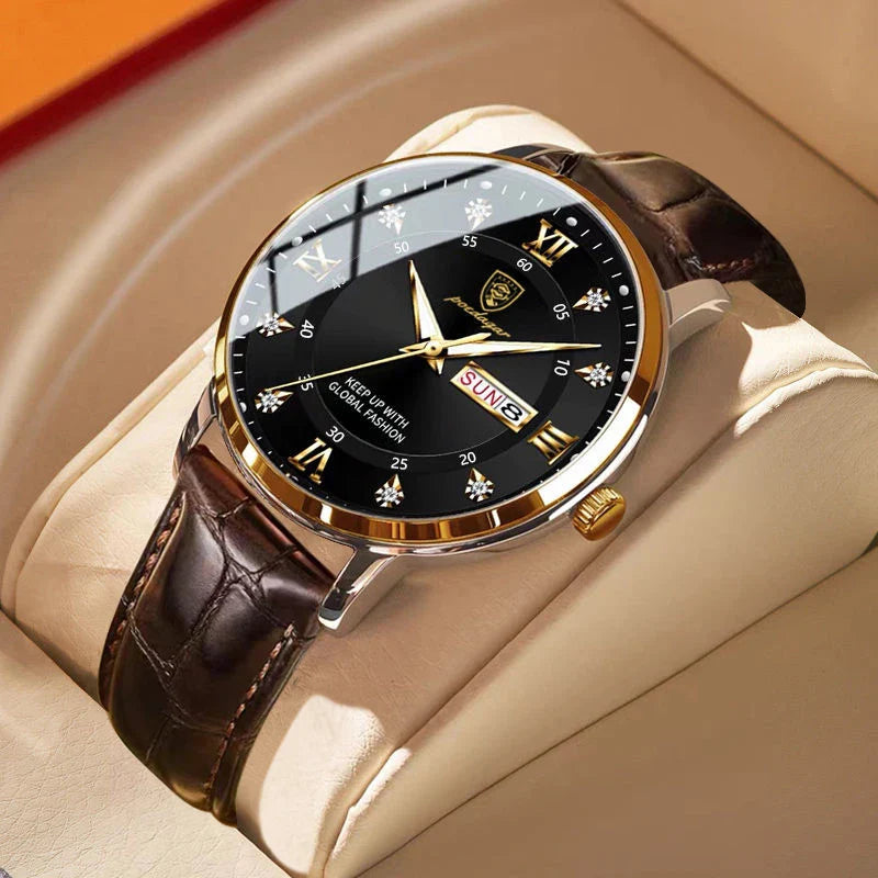 Relógio Masculino de Luxo, resistente à água com Pulseira de Couro