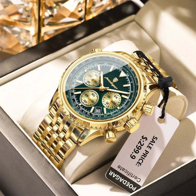 Relógio Masculino de Luxo POEDAGAR Pulseira de Aço Inoxidável à Prova D'Água