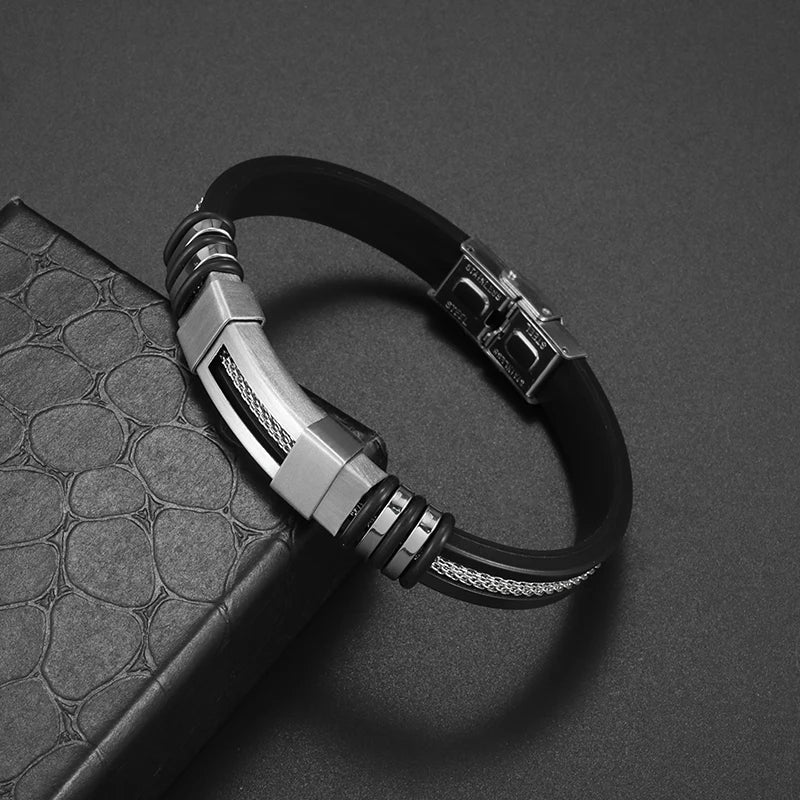 Pulseira de Couro com Fivela de Metal Estilo Motociclista Rock Party