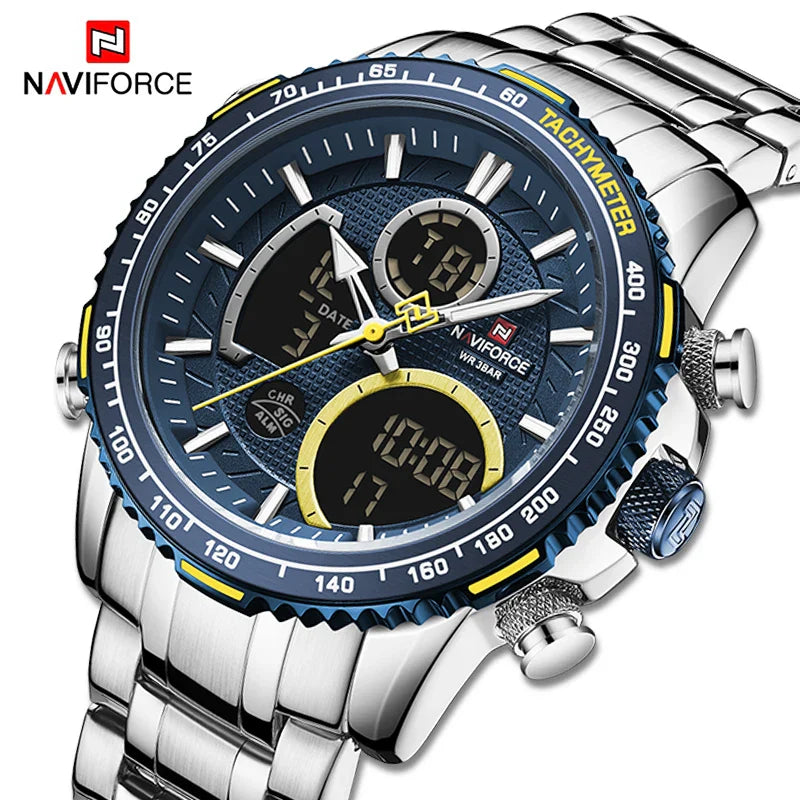 Relógio Masculino Quartzo Militar NAVIFORCE de Luxo Pulseira de Aço À Prova D' Água